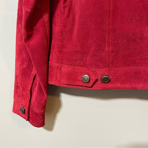 Charter Club Womens Button up Red 100% Suede Leather Jacket Size Petite Retro - Picture 3 of 11